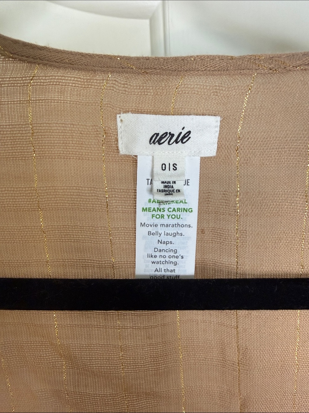 Aerie Tan Ruffled Cover-Up with Subtle Gold Stripe - Picture 3 of 6